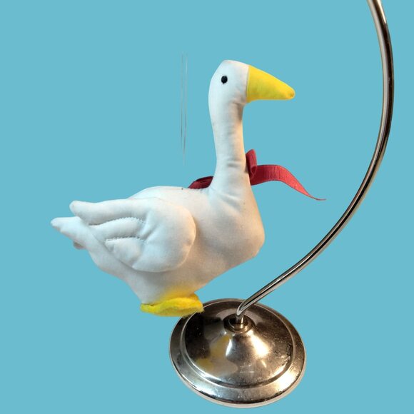 White Goose Ornament Red Bow Handcrafted Fabric - Picture 4 of 7